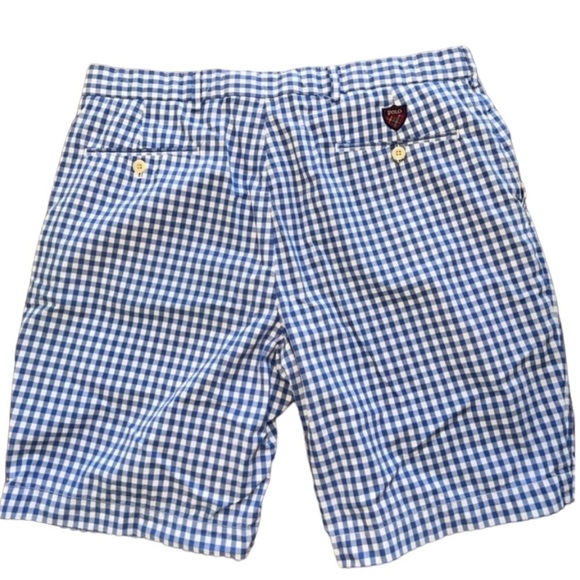 POLO GOLF Ralph Lauren Cotton Blue/White Gingham Flat Front Shorts Size 36 - Picture 5 of 11